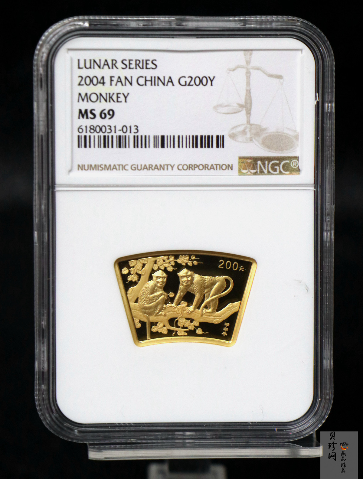 【040204】2004中国甲申（猴）年金纪念币-双猴图1/2盎司扇形普制金币