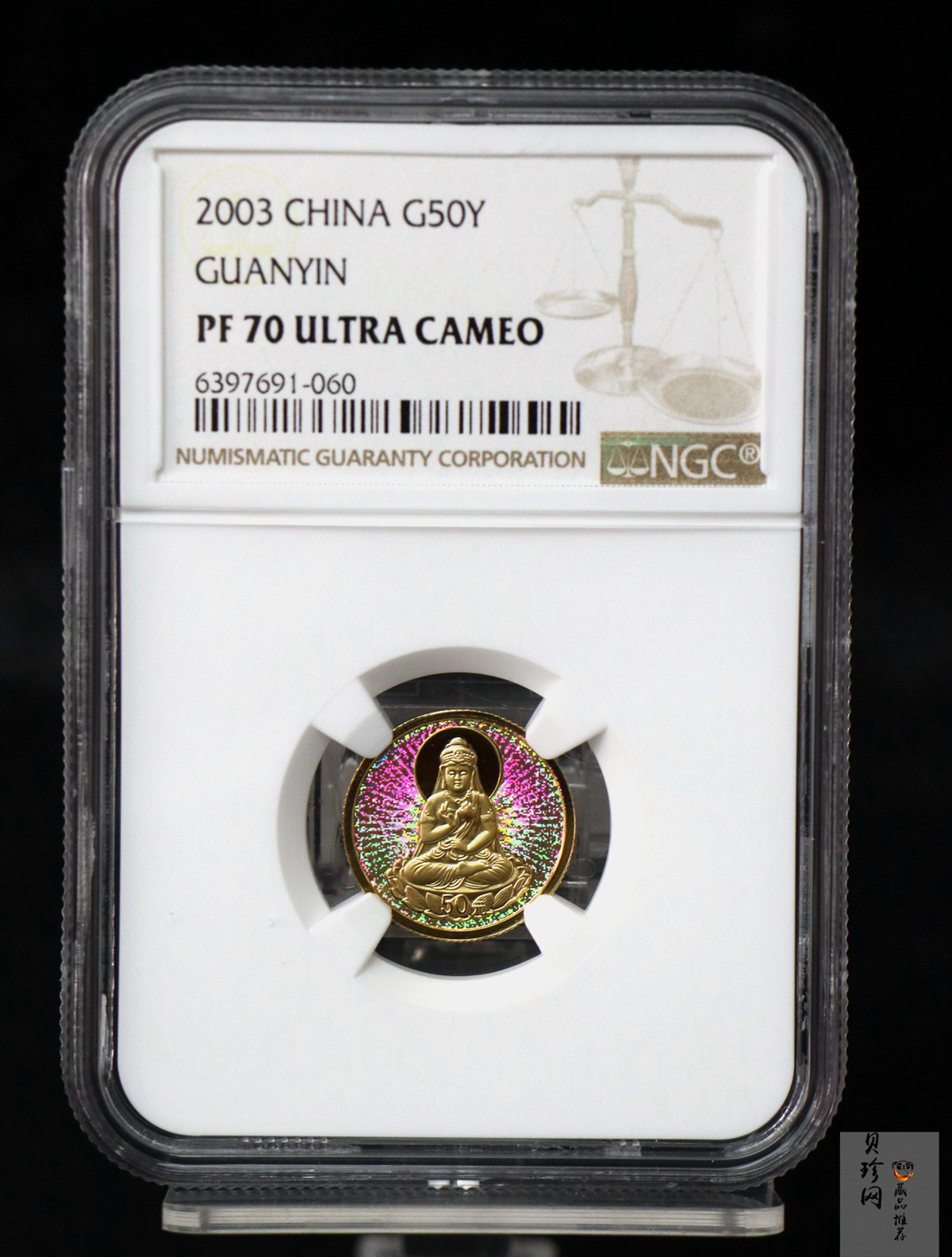 【031001】2003年观音纪念币-观音像1/10盎司圆形幻彩精制金币