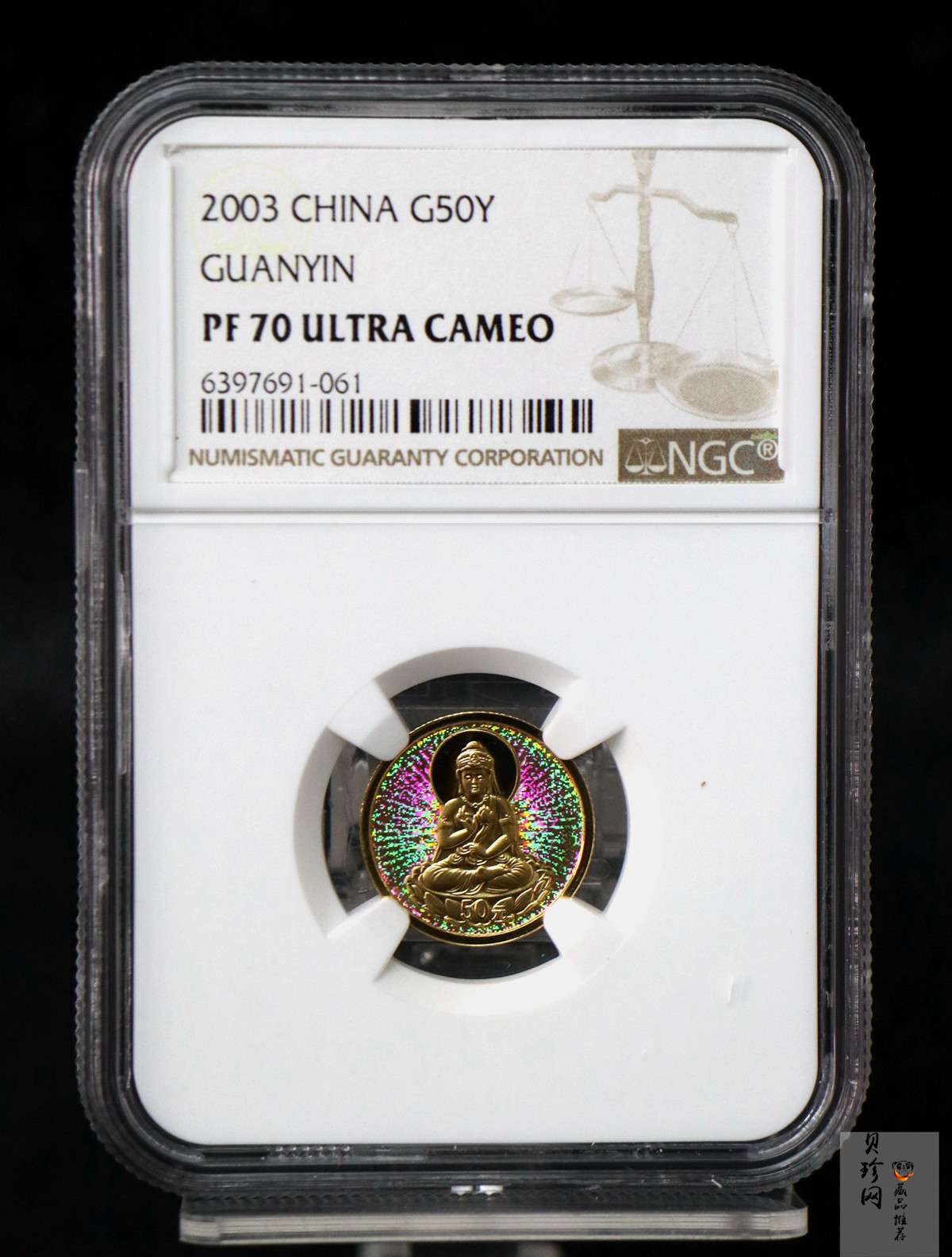 【031001】2003年观音纪念币-观音像1/10盎司圆形幻彩精制金币