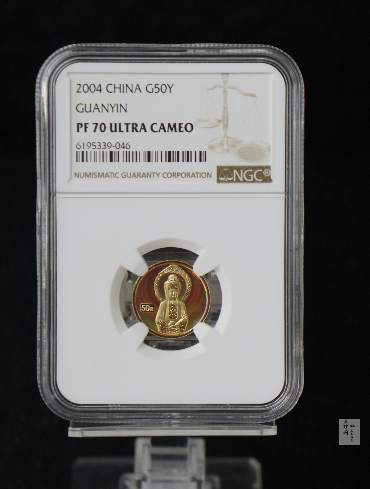 【040901】2004年观音金纪念币-白衣观音像1/10盎司幻彩精制金币