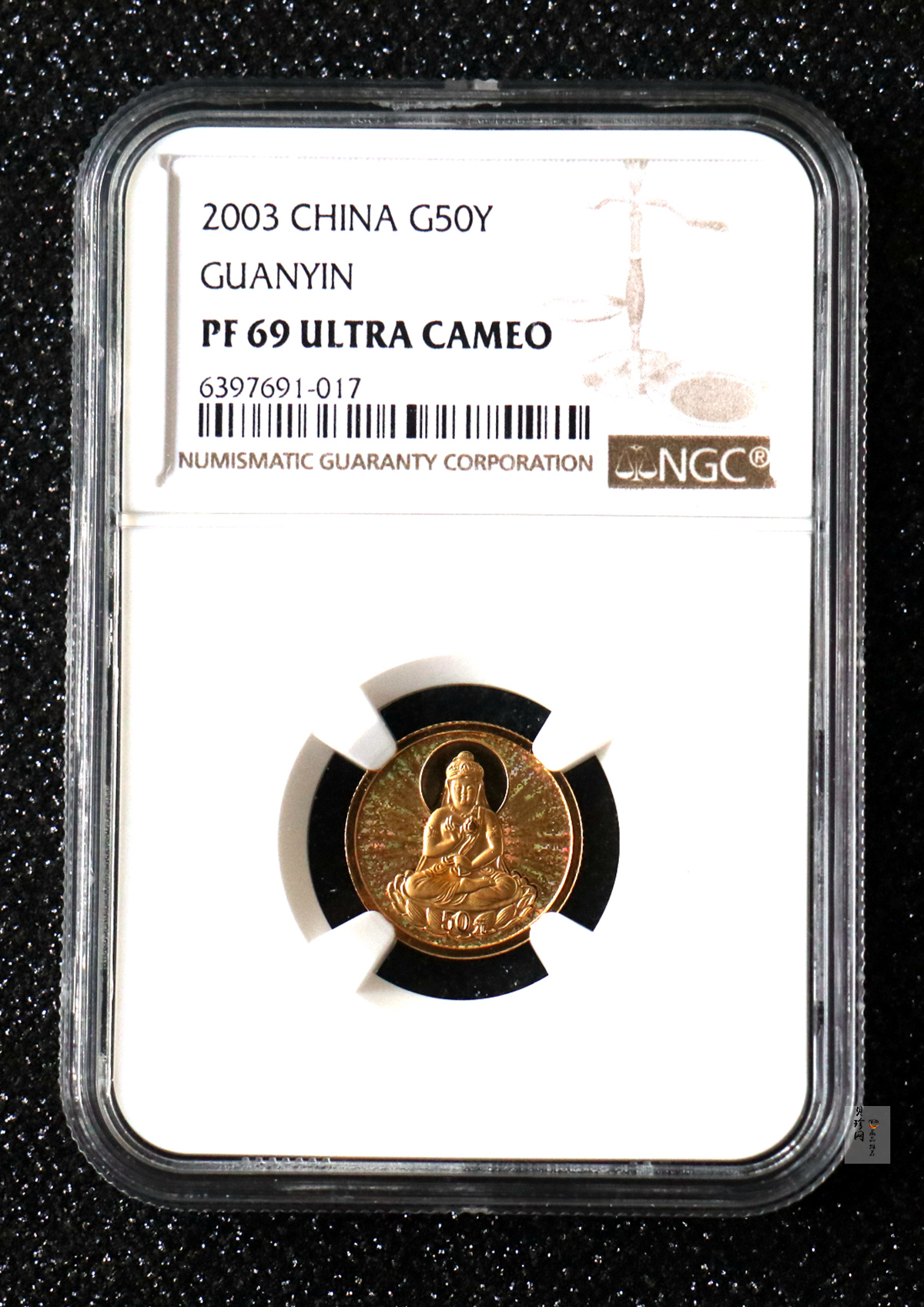 【031001】2003年观音纪念币-观音像1/10盎司圆形幻彩精制金币