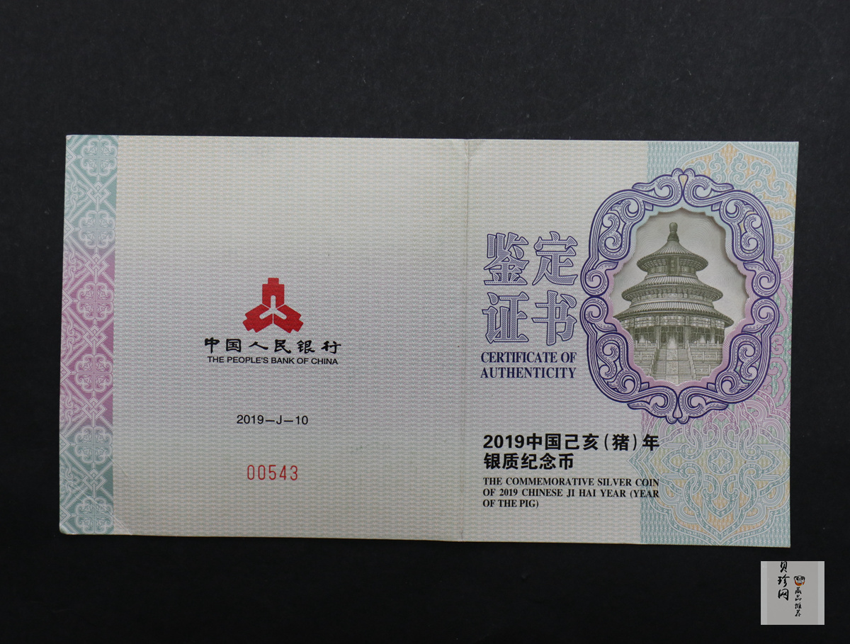 【191119】2019中国己亥（猪）年金银纪念币150克长方形银质纪念币