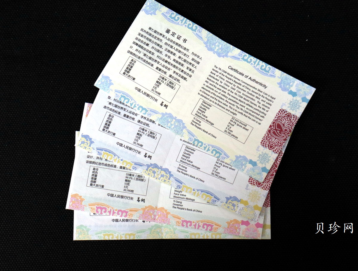 【199601】2019年第七届世界军人运动会银质纪念币4枚一套