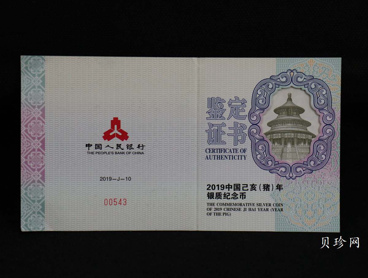【191110】2019中国己亥（猪）年金银纪念币150克长方形银币