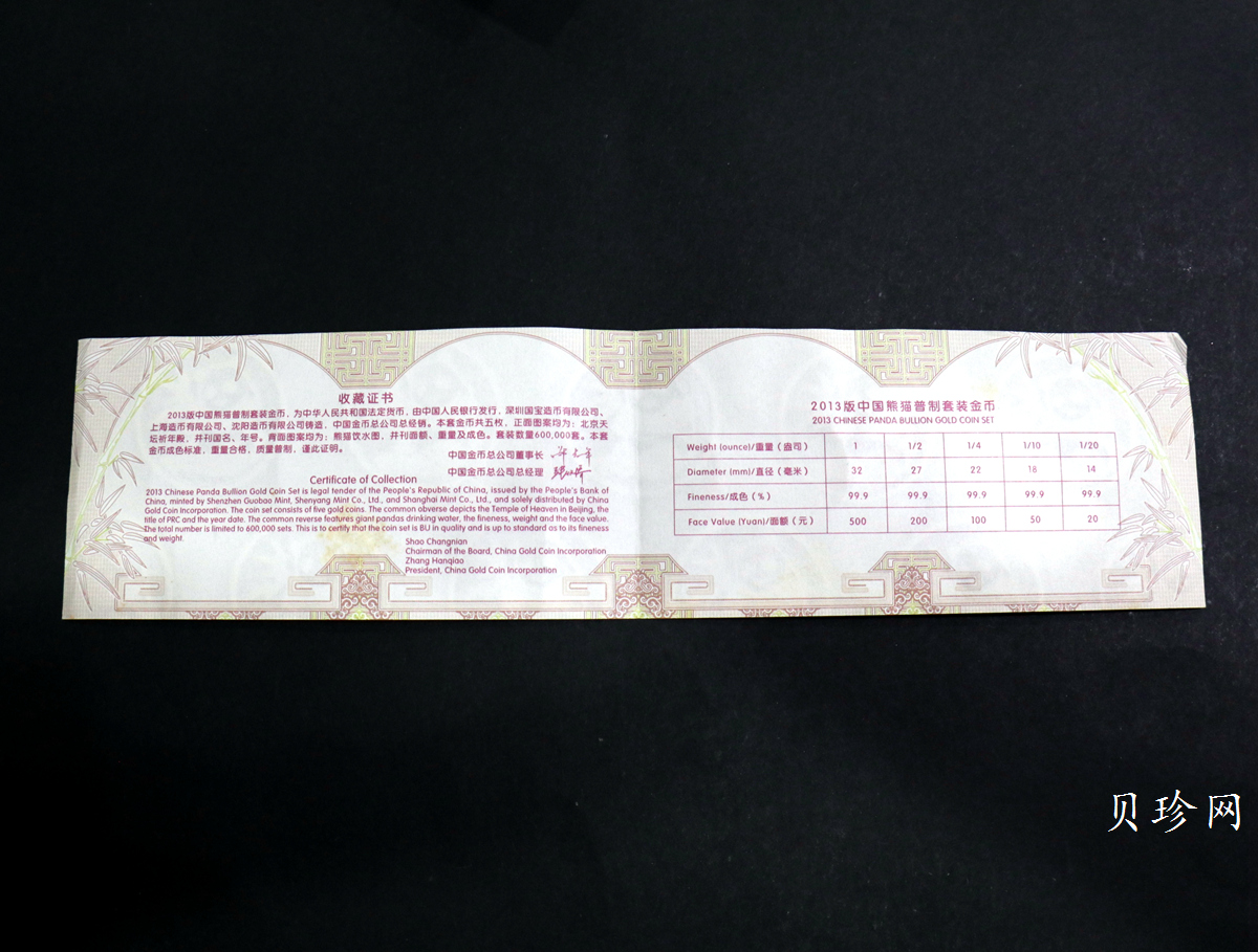 【139050】2013年熊猫普制金币5枚一套 