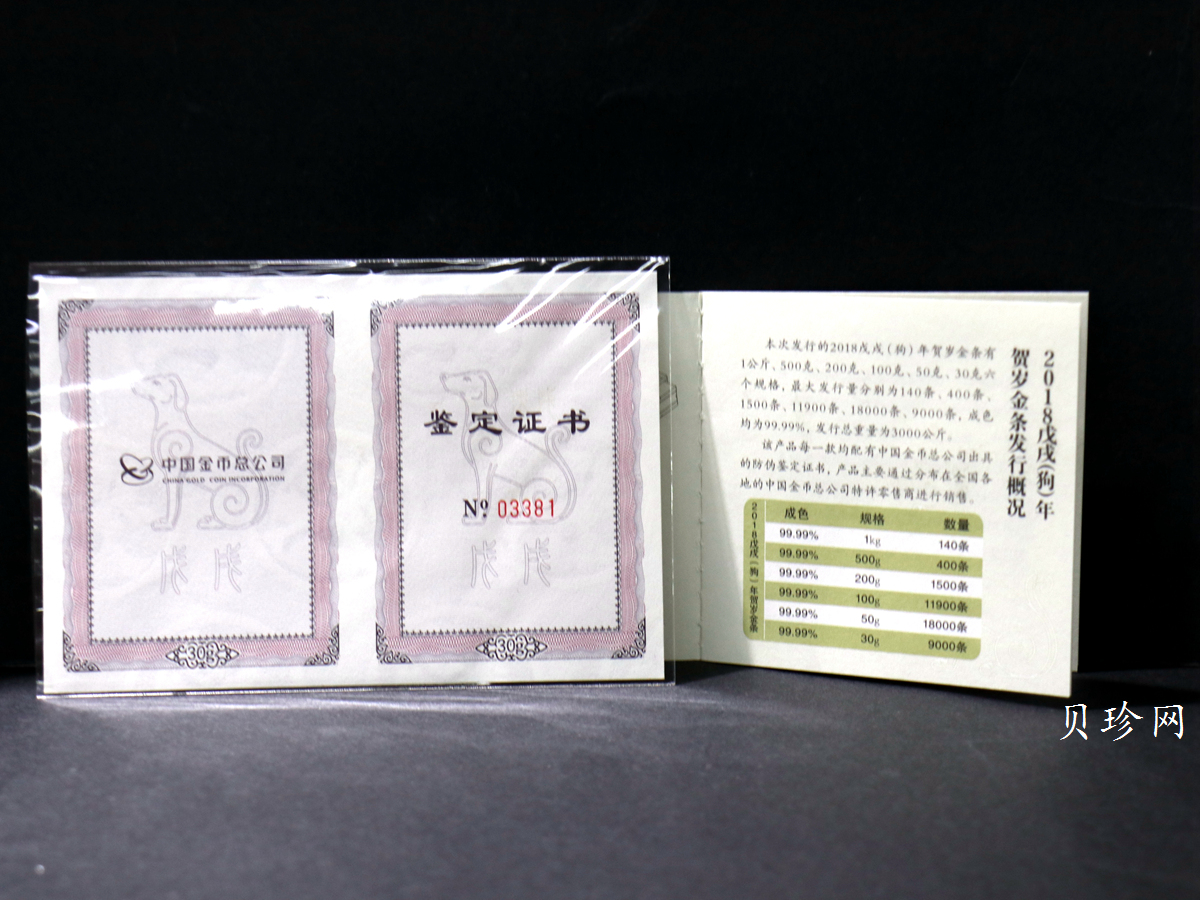 【189900】2018年狗年生肖贺岁30克金条