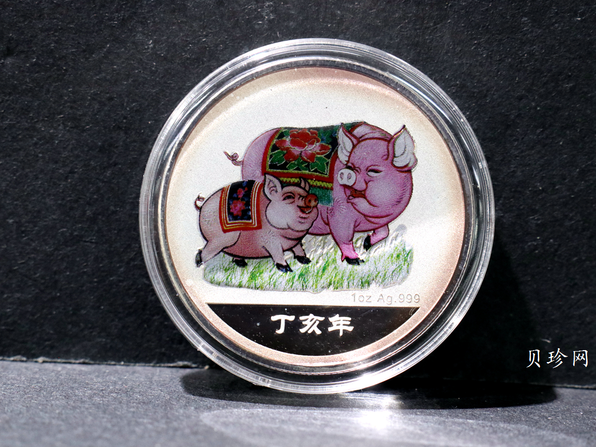 【079240】2007年南京造币厂猪年1盎司彩银+1/10盎司金纪念章