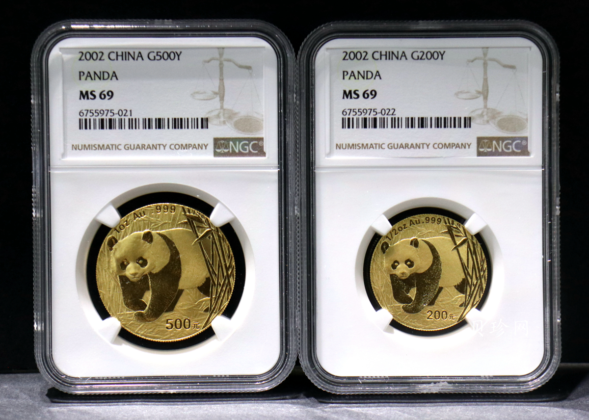 【029080】2002年熊猫普制金币五枚一套