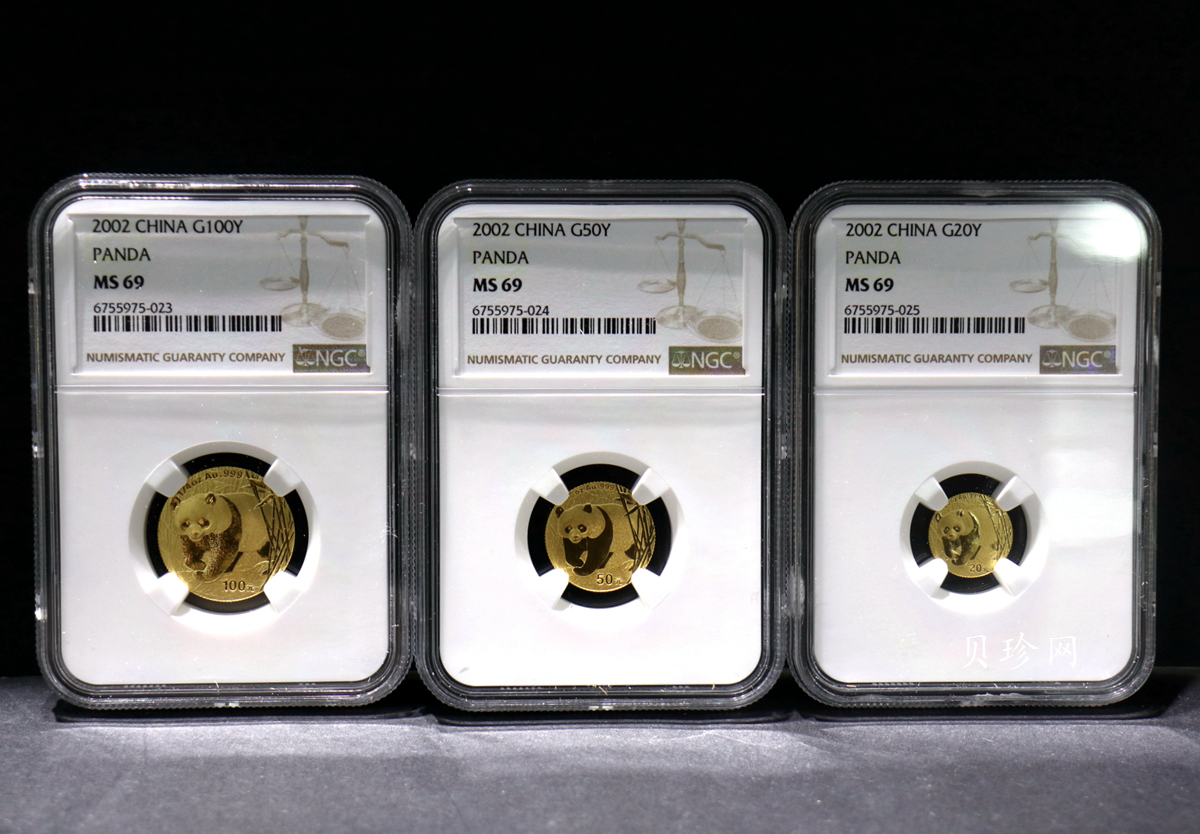 【029080】2002年熊猫普制金币五枚一套