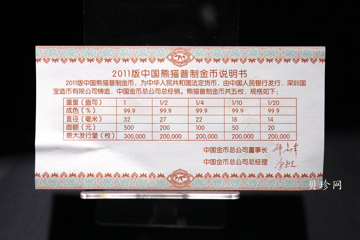 【119250】2011年熊猫普制金币五枚一套