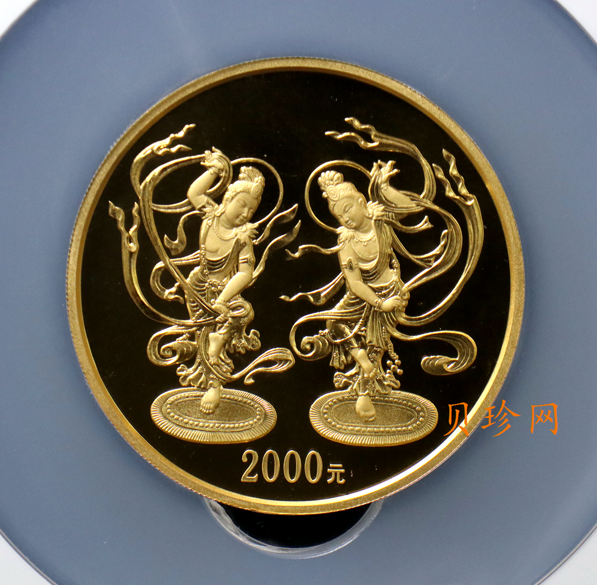【010401】2001年中国石窟艺术（敦煌）金银纪念币-初唐舞乐图5盎司精制金币