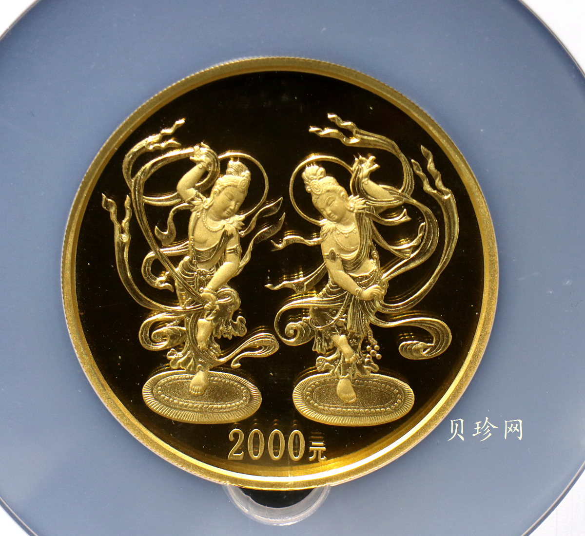 【010401】2001年中国石窟艺术（敦煌）金银纪念币-初唐舞乐图5盎司精制金币