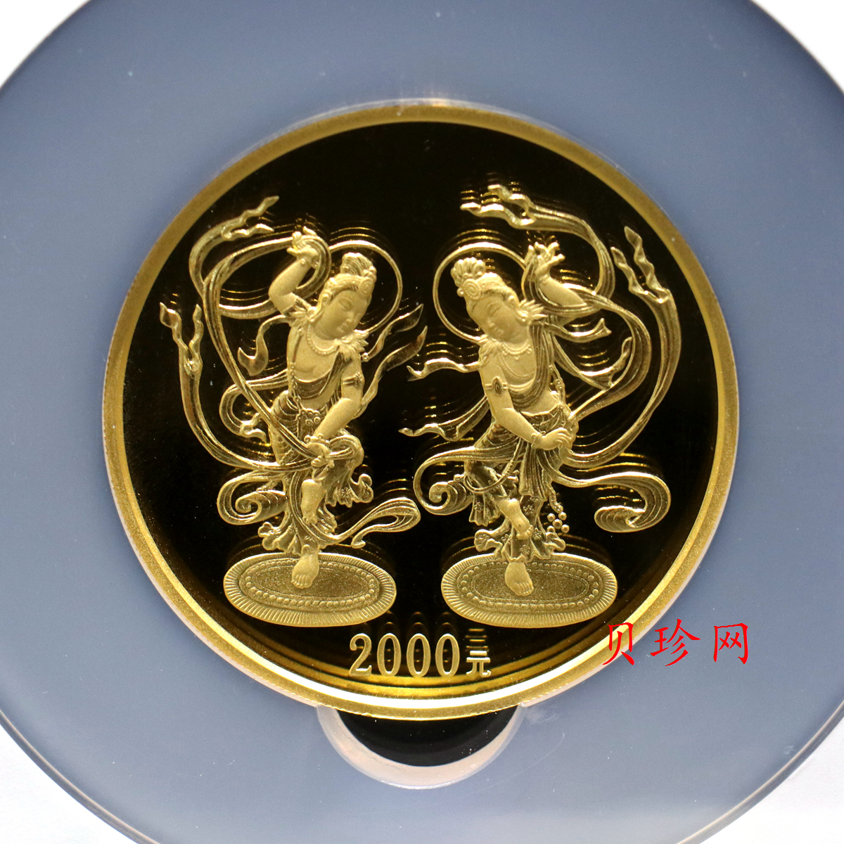【010401】2001年中国石窟艺术（敦煌）金银纪念币-初唐舞乐图5盎司精制金币