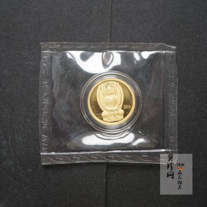 【010403】2001年中国石窟艺术（敦煌）金银纪念币-北魏彩塑佛像1/10盎司精制金币