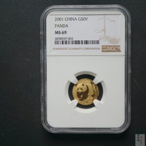 【010104】2001版熊猫金银纪念币1/10盎司普制金币
