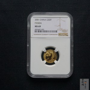 【010104】2001版熊猫金银纪念币1/10盎司普制金币