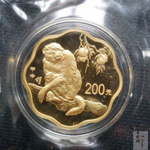 【040203】2004中国甲申（猴）年金纪念币-猴与桃图1/2盎司梅花精制金币