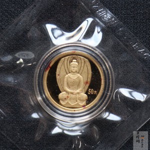 【010403】2001年中国石窟艺术（敦煌）金银纪念币-北魏彩塑佛像1/10盎司精制金币