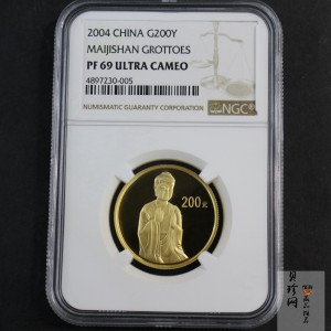 【040602】2004年中国石窟艺术（麦积山）金纪念币-麦积山石窟坐佛像（局部）1/2盎司精制金币