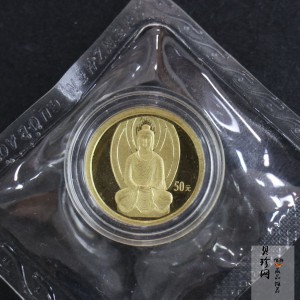 【010403】2001年中国石窟艺术（敦煌）金银纪念币-北魏彩塑佛像1/10盎司精制金币