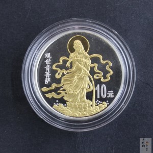 【990501】1999年观音纪念银币-滴水观音1盎司镀金普制银币