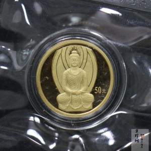 【010403】2001年中国石窟艺术（敦煌）金银纪念币-北魏彩塑佛像1/10盎司精制金币