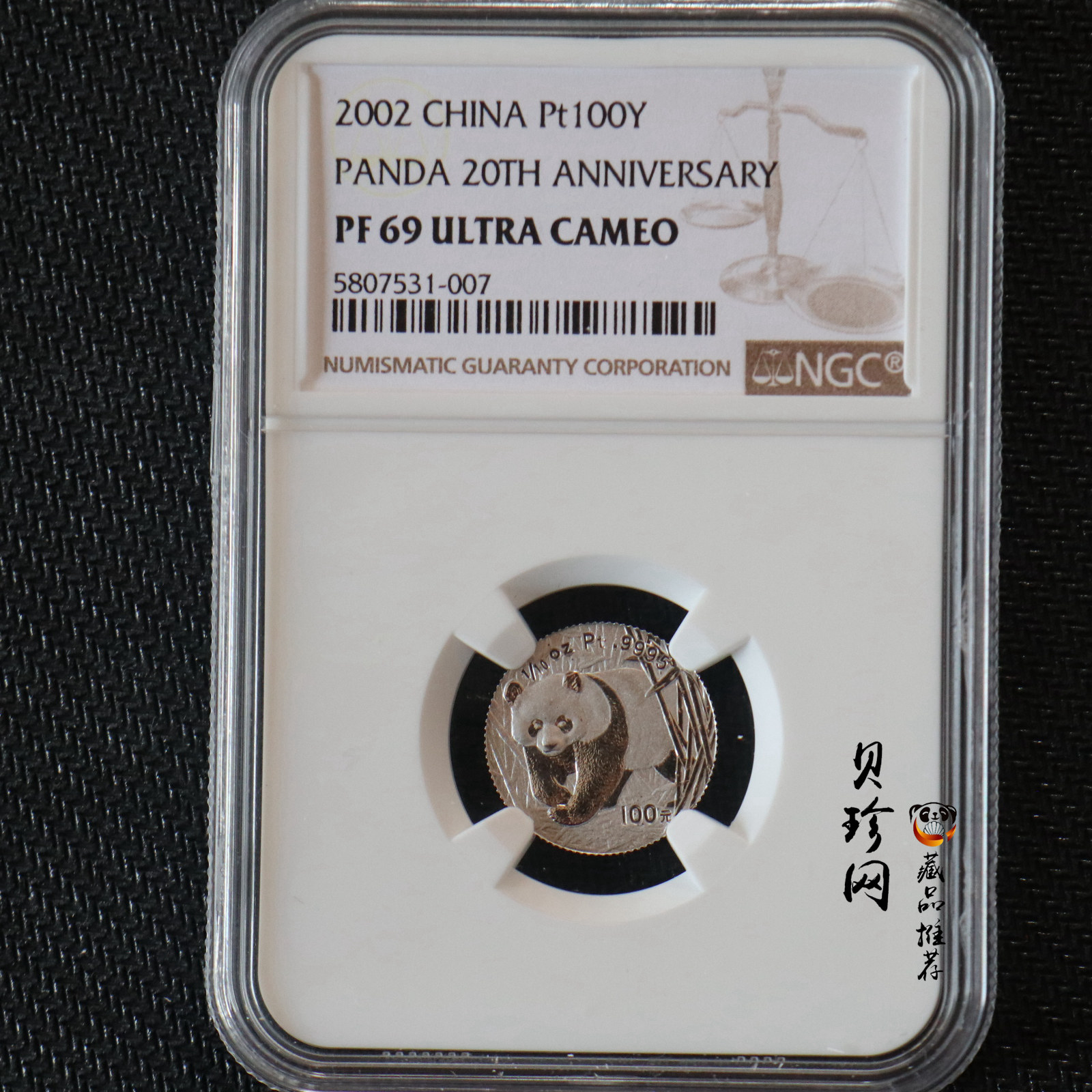 【020202】2002年中国熊猫金币发行20周年银铂纪念币1/10盎司精制铂币