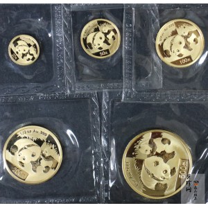 【089050】2008年熊猫普制金币5枚一套