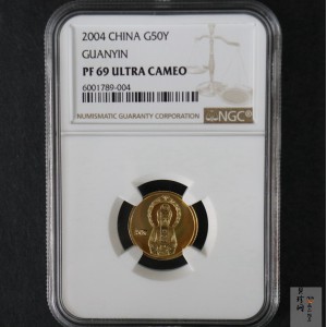 【040901】2004年观音金纪念币-白衣观音像1/10盎司幻彩精制金币