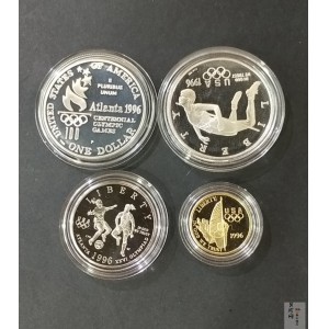 【969430】1996年亚特兰大奥运会奥运金银纪念币4枚一套