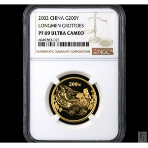 【020502】2002年中国石窟艺术（龙门）金银纪念币-飞天图1/2盎司精制金币