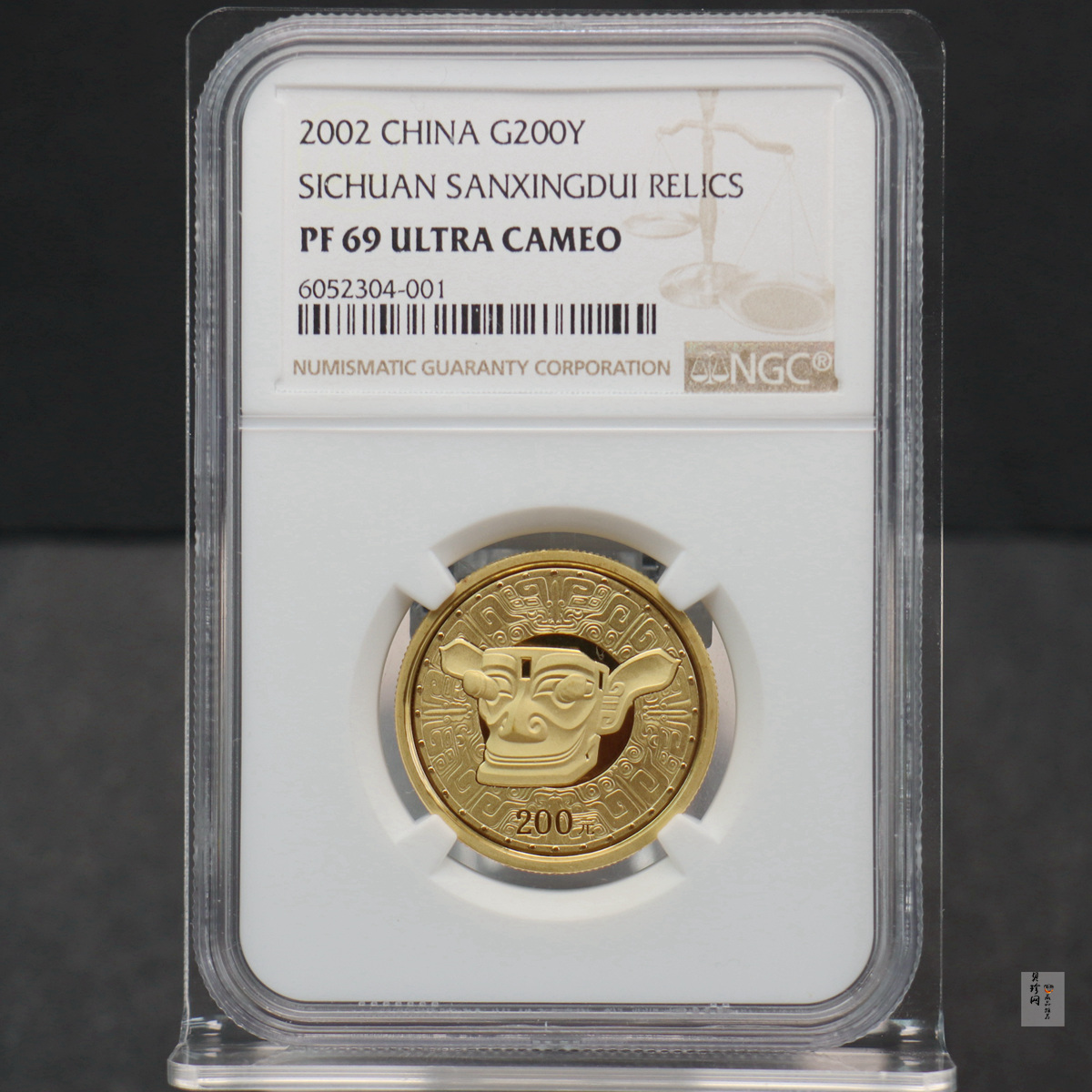 【020801】2002年四川三星堆金银纪念币-青铜纵目面具1/2盎司精制金币