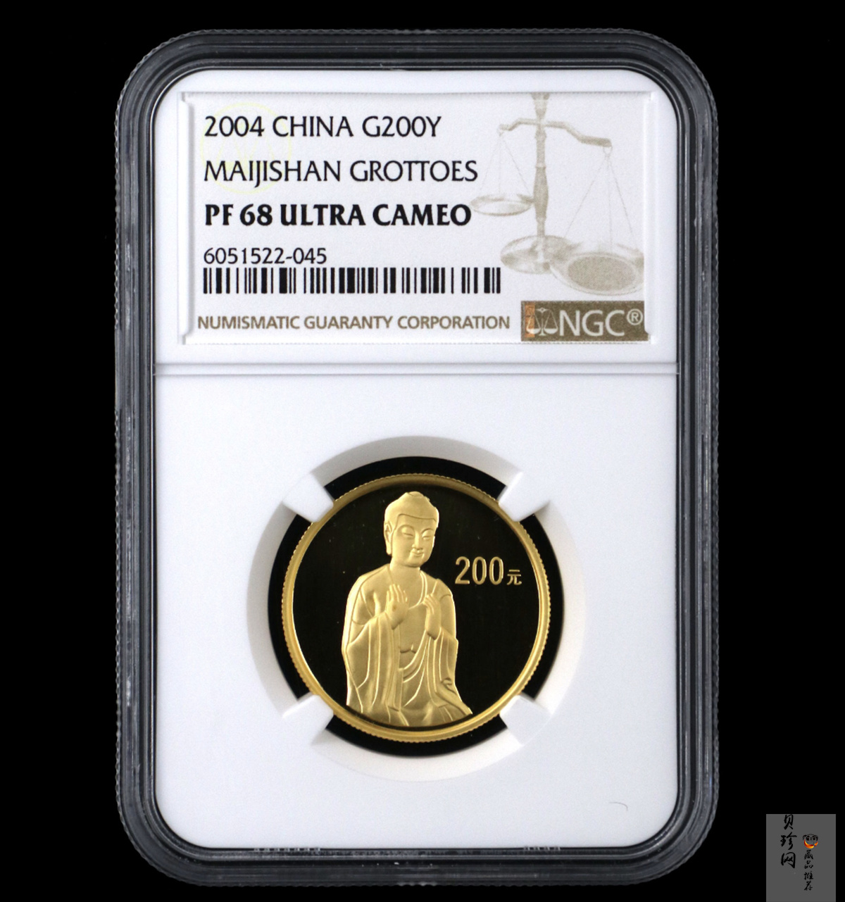 【040602】2004年中国石窟艺术（麦积山）金纪念币-麦积山石窟坐佛像（局部）1/2盎司精制金币