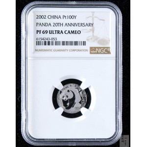 【020202】2002年中国熊猫金币发行20周年银铂纪念币1/10盎司精制铂币