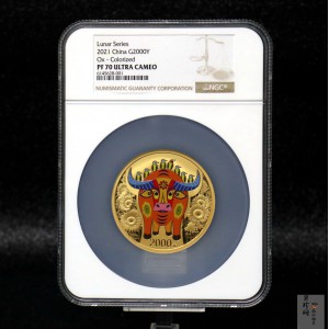 【200606】2021年中国辛丑（牛）年150g圆形彩色精制金币