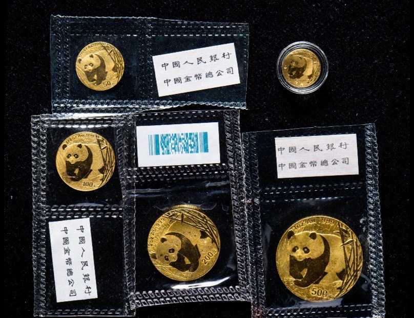 【019080】2001年熊猫普制金币五枚一套