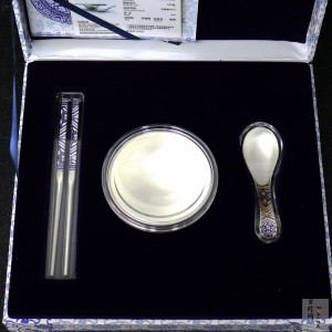 【009640】青花银碗、筷、勺100克银套装