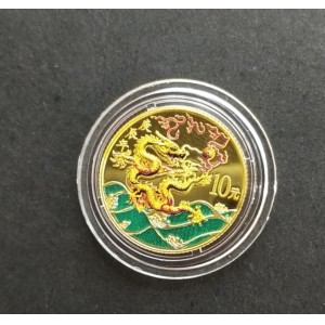 【000305】2000中国庚辰（龙）年金银纪念币-彩龙图1/10盎司彩色精制金币
