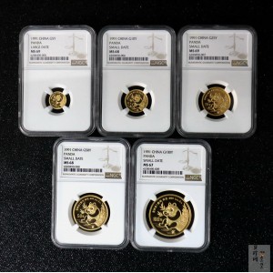 【919240】1991版熊猫普制金币五枚一套