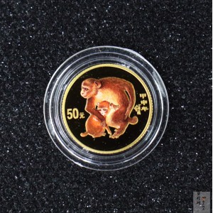 【049180】2004中国甲申（猴）年金纪念币-子母猴图1/10盎司彩色精制金币
