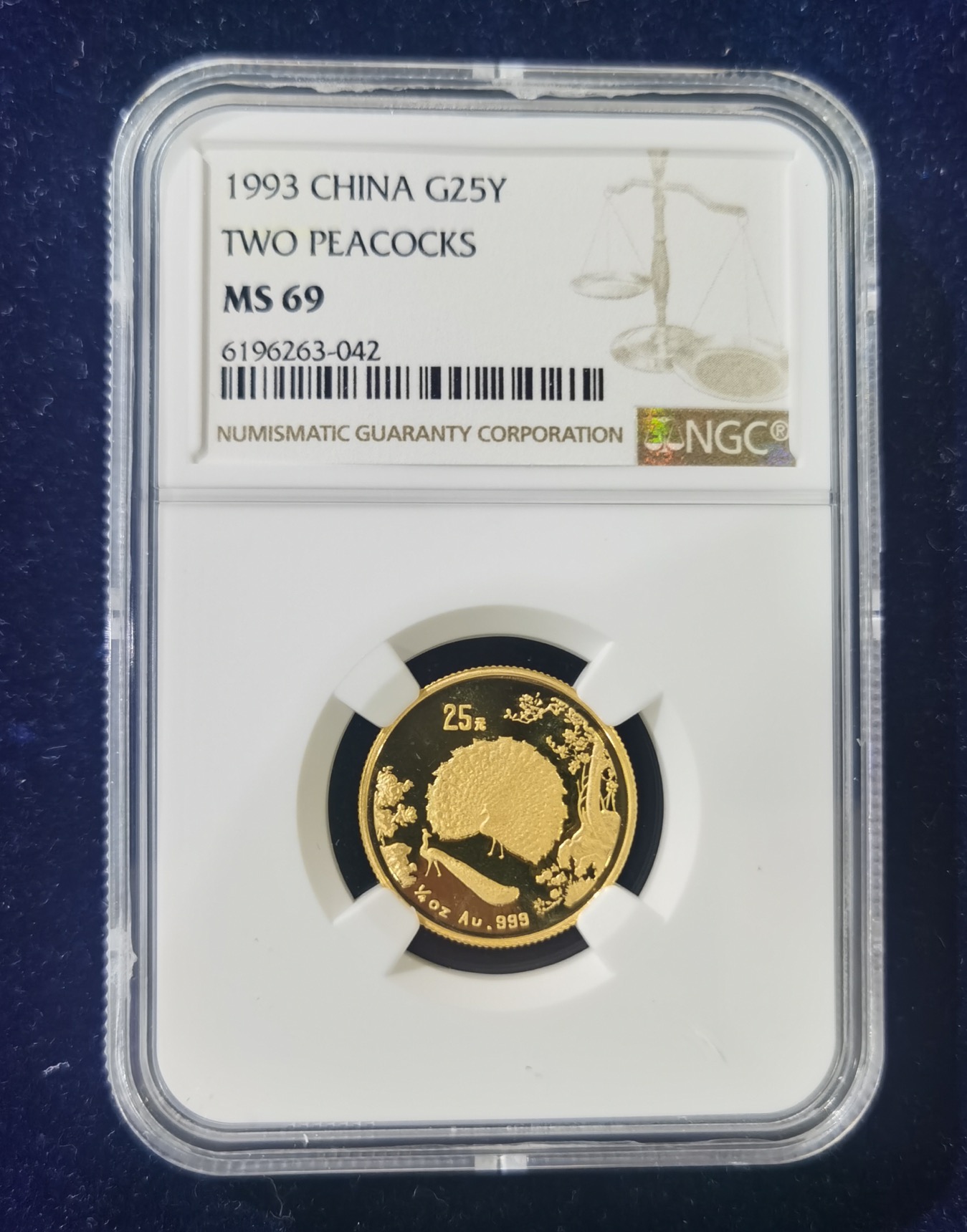 【939320】1993年中国古代名画系列（孔雀开屏）1/4盎司普制金币