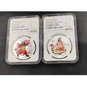 【029070】2002年中国民间神话故事二组1盎司彩银币两枚一套