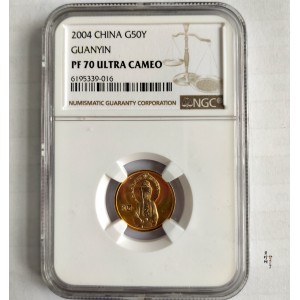 【040901】2004年观音金纪念币-白衣观音像1/10盎司幻彩精制金币