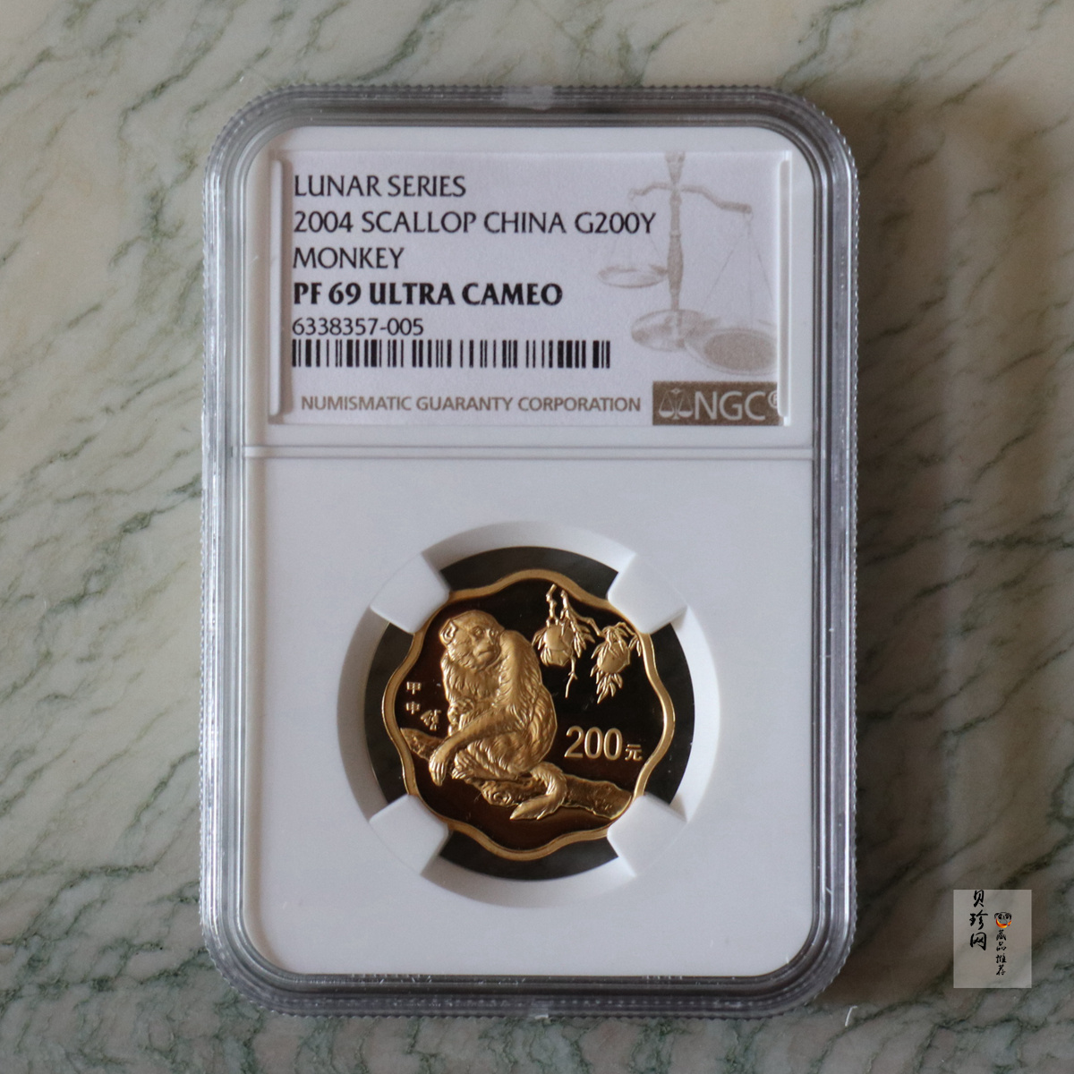 【040203】2004中国甲申（猴）年金纪念币-猴与桃图1/2盎司梅花精制金币