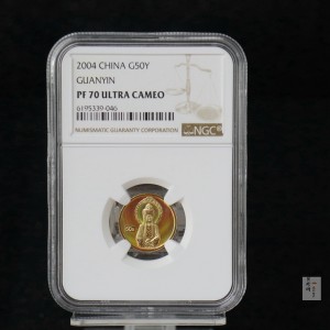 【040901】2004年观音金纪念币-白衣观音像1/10盎司幻彩精制金币