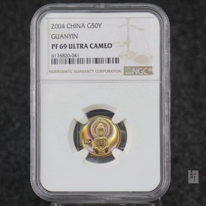 【040901】2004年观音金纪念币-白衣观音像1/10盎司幻彩精制金币