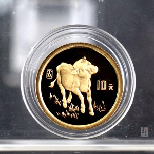 【970206】1997中国丁丑（牛）年金币-小牛图1/10盎司精制金币