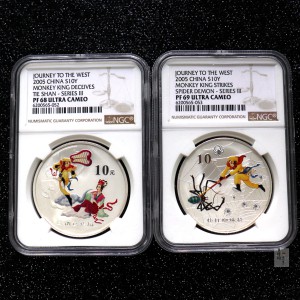 【059120】2005年中国古典文学名著《西游记》第（3）组1盎司精制彩银币2枚一套