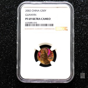 【020601】2002年观音幻彩纪念金币-送子观音1/10盎司幻彩精制金币