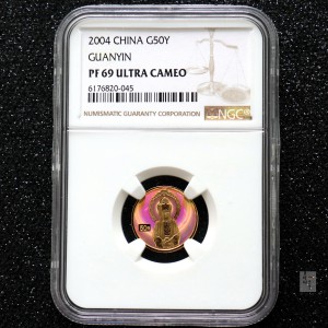 【040901】2004年观音金纪念币-白衣观音像1/10盎司幻彩精制金币